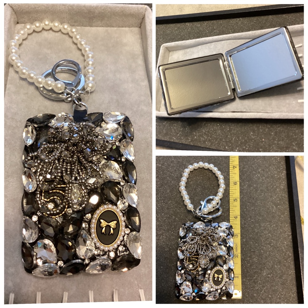🚨 NWT Embellished Black and Crystal Wristlet Keychain or Bag Charm